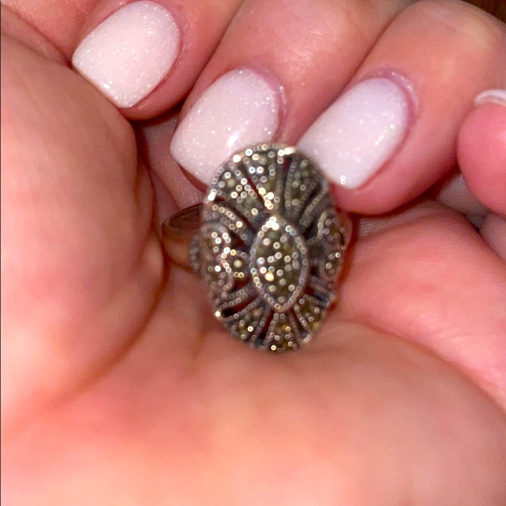 Sterling silver, marcasite ring, size 8